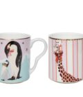 Set of 2 Small Christmas Penguin and Giraffe Mugs
