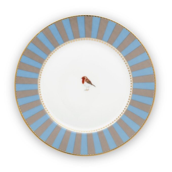 Love Birds Stripes Blue-Khaki 17cm Plate