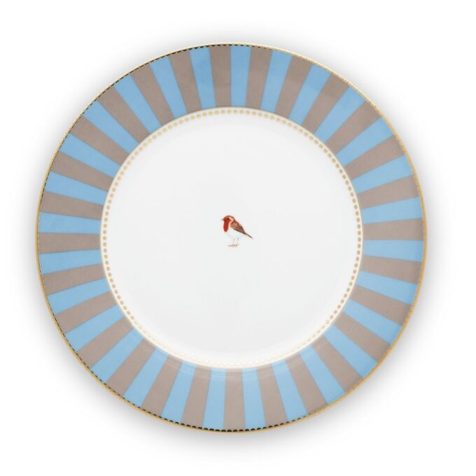 Love Birds Stripes Blue-Khaki 26.5cm Plate