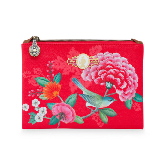 Small Red Good Morning Flat Cosmetic Pouch