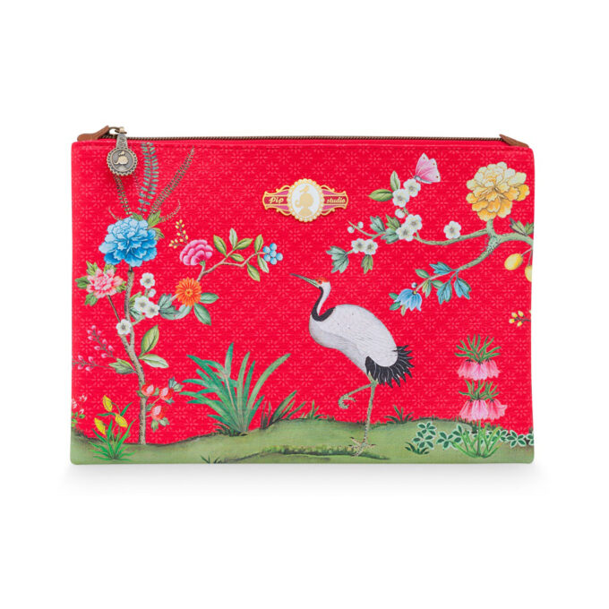 Large Red Good Morning Flat Cosmetic Pouch