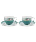 Blushing Birds Set of Two Blue Cappuccino Cups & Saucers 280ml