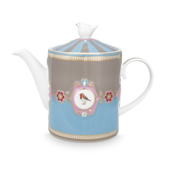 Love Birds Medallion Blue-Khaki 1.3ltr Teapot