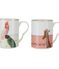 Yvonne Ellen Set/2 Parrot & Giraffe Mugs