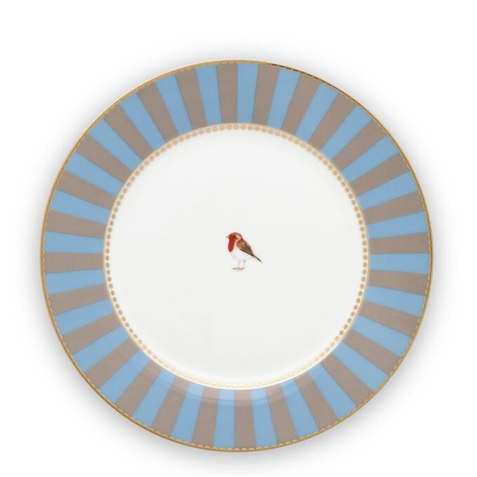 Love Birds Stripes Blue-Khaki 21cm Plate